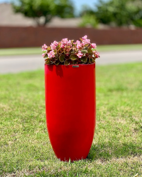 Gloss Red Fiberglass Planter: Tall Round Contemporary Garden Pot - Etsy