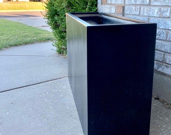 28-31 Inches Tall Terrace Fiberglass Planter, Garden Planter Pot, Finished In Matte Black