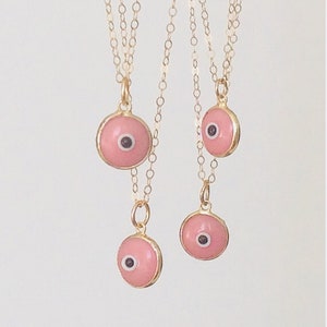 Evil Eye Pink Necklace Evil Eye Jewelry Glass Evil Eye Necklace SolaJewelryCO Layering Necklace Gold Evil Eye