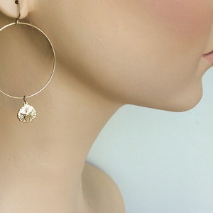 Gold Filled Sand Dollar Hoop Earrings Simple Hoop Earrings BoHo Hoop Earrings Dainty Earrings Summer Earrings SolaJewelryCo