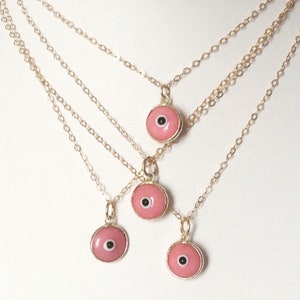Evil Eye Pink Necklace Evil Eye Jewelry Glass Evil Eye Necklace SolaJewelryCO Layering Necklace Gold Evil Eye
