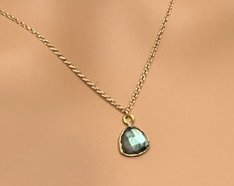 Gold Filled Gemstone Labradorite Pendant Necklace Gift For Her Small Gemstone Necklace Gold Filled Chain Solajewelryco