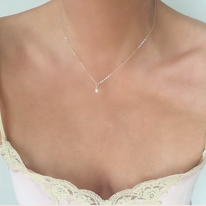 Sterling Silver Tiny Pearl Necklace Simple Pearl Necklace Dainty Pearl Bridesmaid Gift Silver Womens Jewelry Necklace Simple Silver Necklace