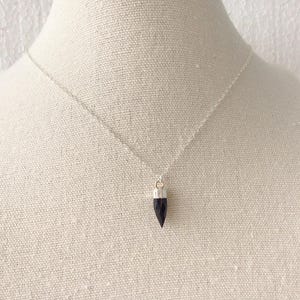 Sterling Silver Obsidian Spike Pendant Necklace, Simple Necklace, Jewelry Gift, Dainty Small Necklace, Jewelry Present, Necklace Gift