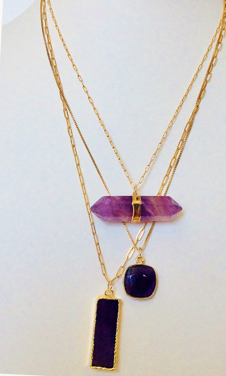 Amethyst Double Pointed Pendant Amethyst Gold Filled Necklace - Etsy