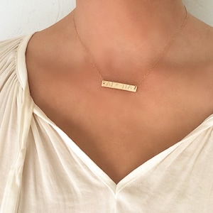 Gold Filled Bar Necklace Personalized Bar Necklace Customized Bar Necklace Hand Stamped Jewelry SolaJewelryCO