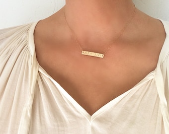 Gold Filled Bar Necklace Personalized Bar Necklace Customized Bar Necklace Hand Stamped Jewelry SolaJewelryCO
