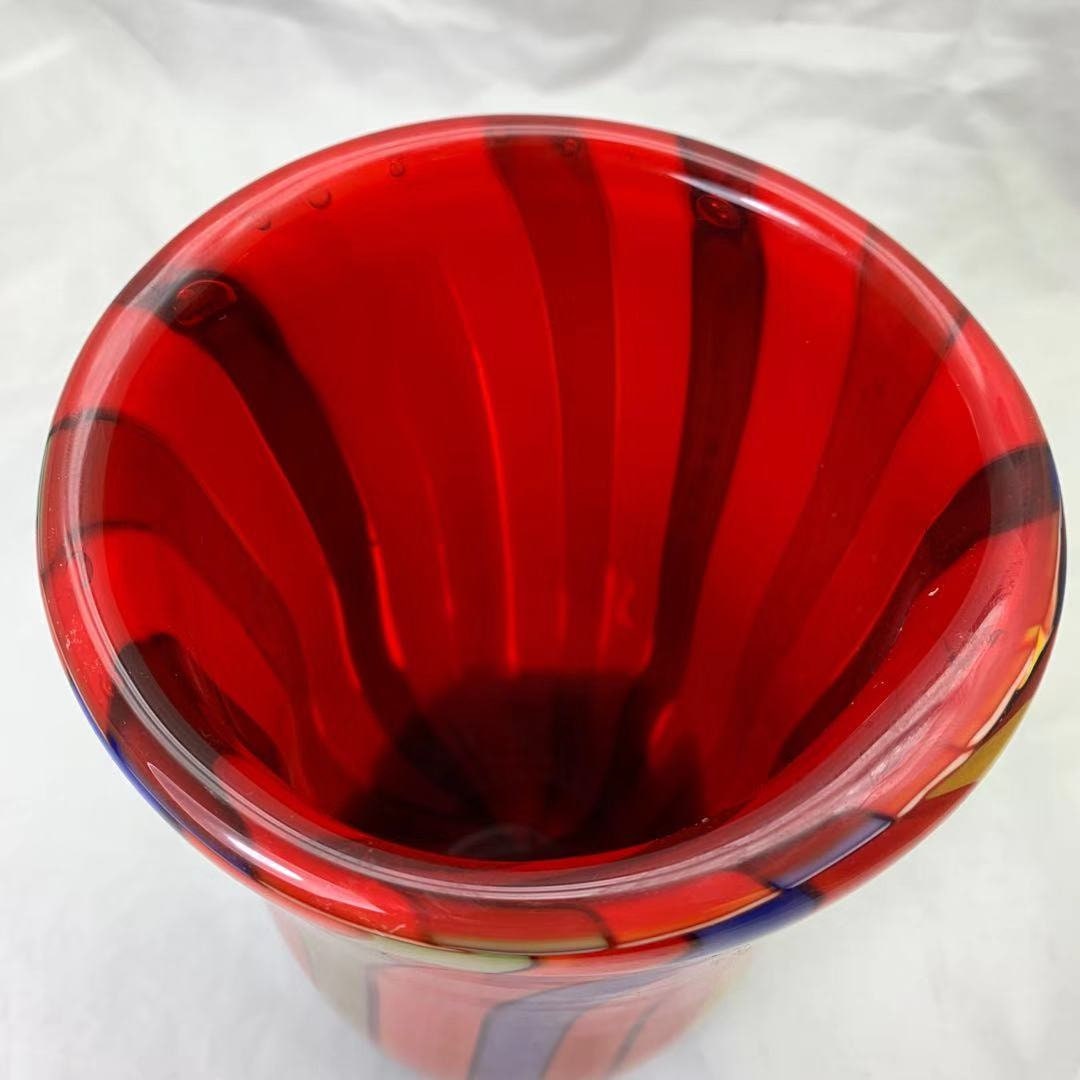 Hand Blown Glass Vase 5.5 Inch Lip Redblue Green Wavy Etsy Ireland