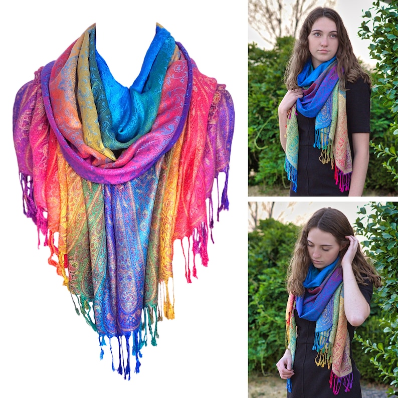 Blue Rainbow Scarf for Women Pashmina Scarfs Rave Scarf Etsy
