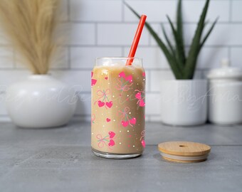 Heart Cherries Glass Tumbler, Iced Coffee Cup