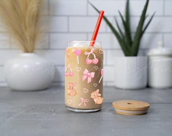 Pink Coquette Bow Iced Coffee Tumbler Glass Cup Preppy Gift for Iced ...