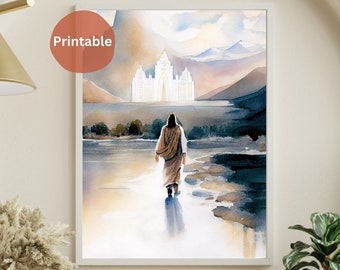 Christ Walking Towards the Temple Peaceful and Inspiring Watercolor Digital Download Print