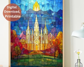LDS Temple Stained Glass Art Print: Mormon Temple Digital Download