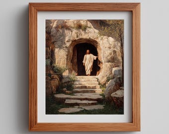 Christ Resurrection Painting - Serene Printable Wall Art, Risen Christ from the Tomb, Peaceful Devotional Scene, Digital Download 2