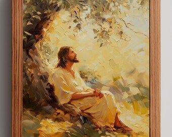 木の下の霊的なイエス・キリスト - 平和なLDSの壁画、穏やかな印象派の絵画、信仰を高揚させる印刷物、信仰の装飾5