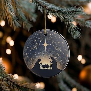 Vintage Nativity Scene Christmas Ornament Mary, Joseph & Baby Jesus Christian Holiday Decoration Keepsake