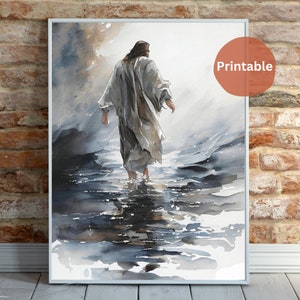 Christ Walking on Water Inspiring Watercolor Digital Download Print