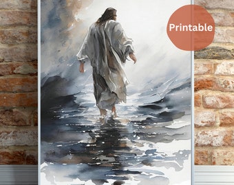 Christ Walking on Water Inspiring Watercolor Digital Download Print