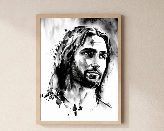 Serene Jesus Christ B&W Printable File - Etsy