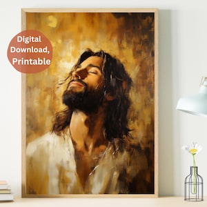 Jesus Christ In Reflection Peaceful Meditation and Devotion Oil Painting Style AI Digital Download Print