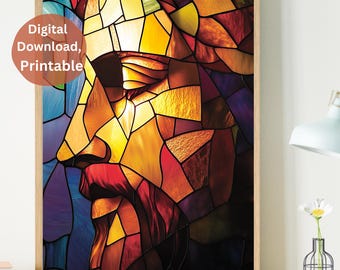 Jesus Christ Stained Glass Style Colorful Christ Art Family Home Evening Digital Download Print