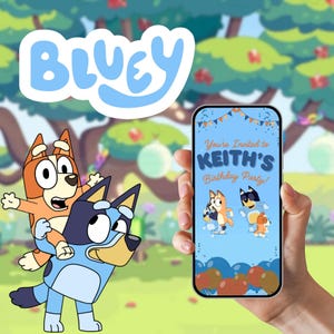 Bluey verjaardagsuitnodiging, Bluey video-uitnodiging, Bluey Invite, Bluey geanimeerde video uitnodigen, verjaardag digitale video uitnodigen, Canva bewerkbaar