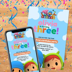 Pocoyo & Friends Birthday Digital Invitation Nina| Party Kids Invite Printable and Editable Digital Kids Birthday Party Template