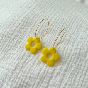 Sunshine Yellow Daisy Hoops