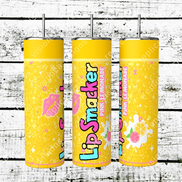 90s Tumbler Wrap, Lip Smacker Tumbler PNG graphic for 20oz sublimation Tumbler Made in the 90s, nostalgia, Chapstick Tumbler, pink lemonade