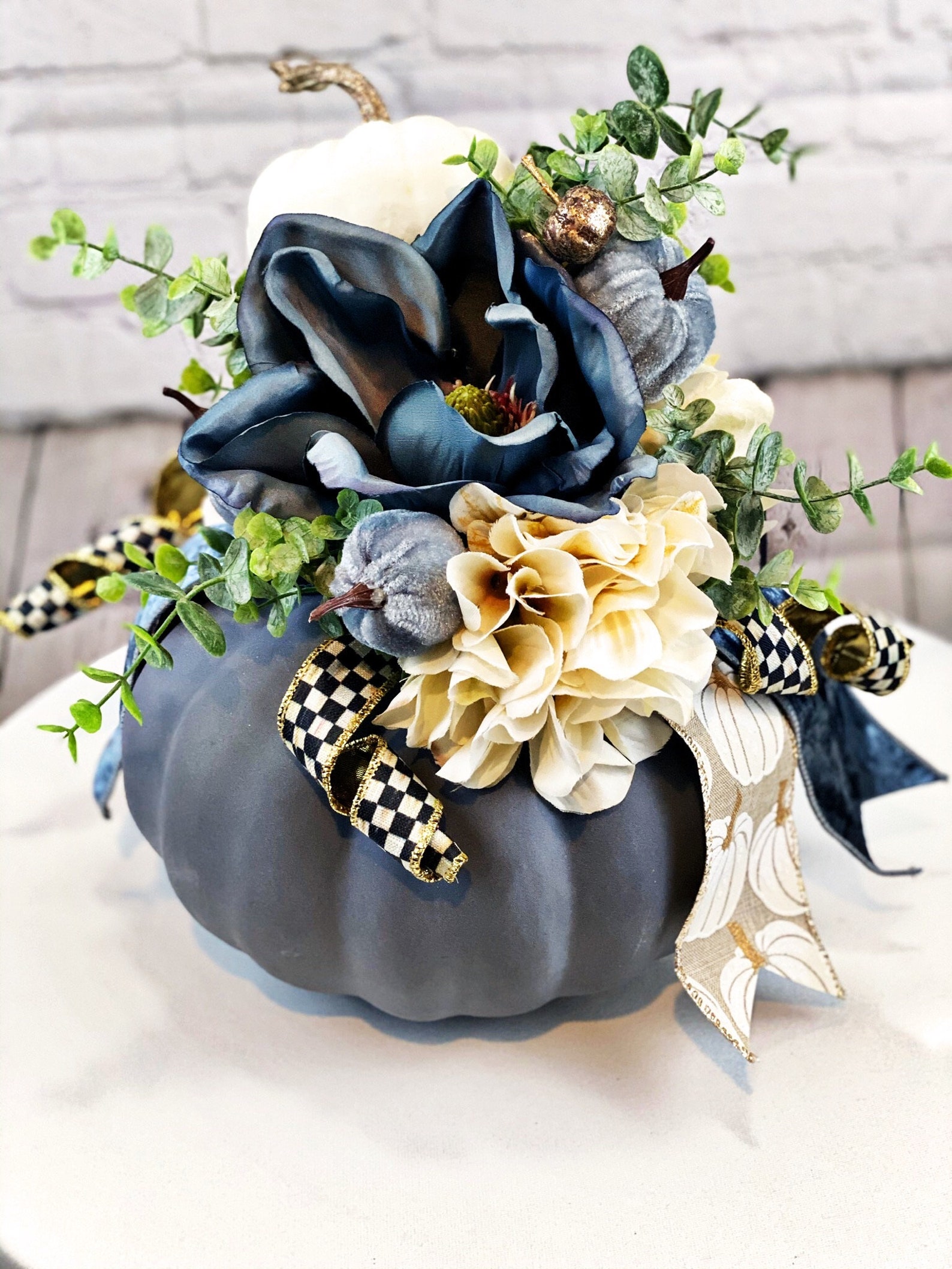 Fall Centerpiece Blue Pumpkin Decor Autumn Decor Etsy