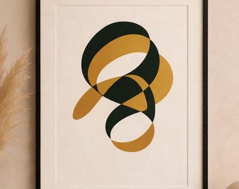 Gold & Black Abstract Wall Art Print – Modern Minimalist Line Art (Digital Download)