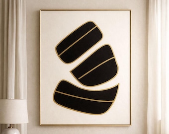 Impresión de arte abstracto en negro y dorado: arte lineal minimalista moderno (descarga digital)