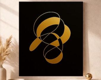 Black & Gold Abstract Wall Art Print – Modern Minimalist Line Art (Digital Download)