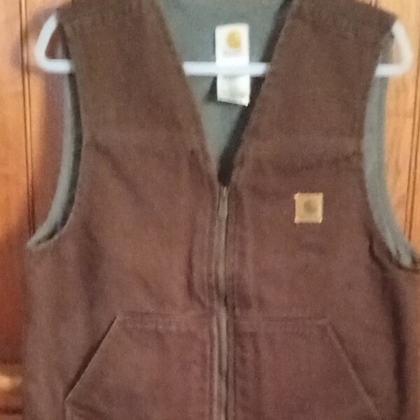 Vintage CARHARTT Vest Workwear Brown Zip Up~Lined SIze Medium~Made in USA