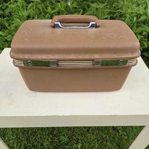 Vintage bruine treinkoffer Samsonite/make-upkoffer 13,5 x 10 x 7 inch met sleutel