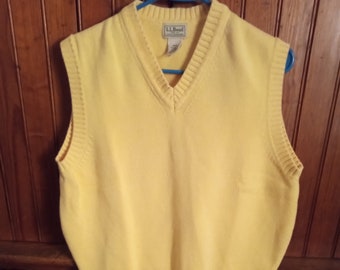 Men's Vintage Y2K "L.L. Bean" Yellow  Cotton Pullover Sleeveless Vest Small Regular New
