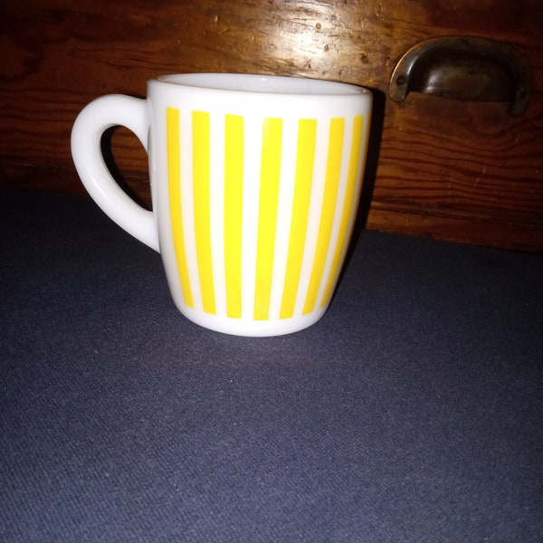 True Vintage "Hazel Atlas" Yellow Candy Stripe Milk Glass Mug
