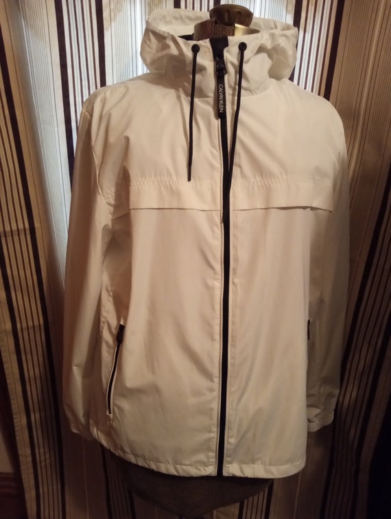 Calvin Klein White Hooded Polyester Rain Jacket Me