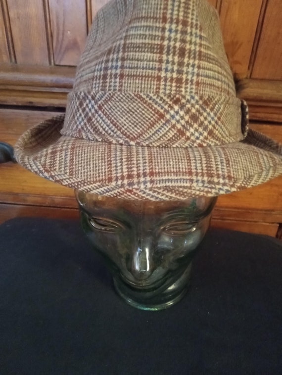 Vintage PENDLETON Brown Plaid Fedora Hat 100% Virgin Wool  display picture 3