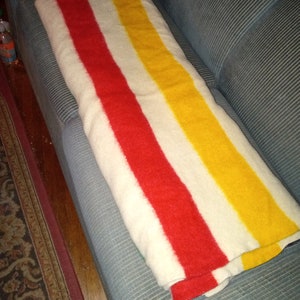 True Vintage Authentic 1960'S Hudson Bay Four Point Wool Blanket 72"x86"