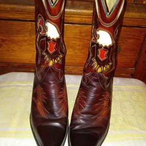 Vintage "TEXAS" Brown Leather  Cowboy Boots w Eagle Inlay's Size 10D
