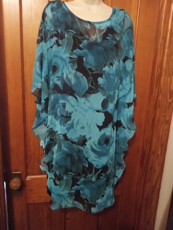 Vintage "Connected Apparel" One-Piece Cocktail Dress w Floral Caftan over Black Dress SZ 10