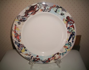 VINTAGE Syracuse China Syralite 10" Inch Collector Plate Featuring A Sports Theme~Excellent