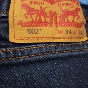 1Levi Strauss #502 Waterless Denim Jeans Straight Leg Regular Fit 99% Cotton Dark Wash 34&quot;x34&quot; Actual 34&quot;x32&quot;
