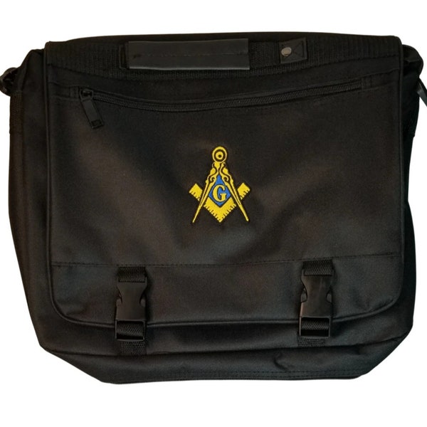 MASONIC BRIEFCASE - Computer Bag - Messenger Bag - custom embroidered Square & Compass