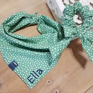 Sea Foam Green Mint Dog Bandana Scarf w/ White Confetti Dots+matching scrunchie/personalize option