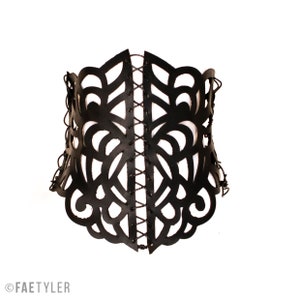 Laser Cut Black Leather Gothic Corset