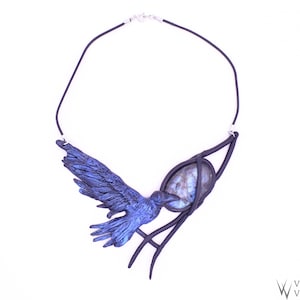 Labradorite Raven Iridescent Feather Necklace