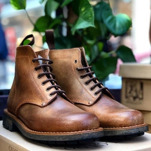 Handmade Leather Shoes, Aged Leather Ankle Boots, Goodyear welted