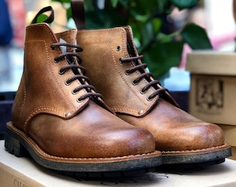 Handmade Leather Shoes, Aged Leather Ankle Boots, Goodyear welted